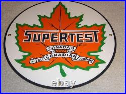 VINTAGE SUPERTEST GASOLINE With MAPLE LEAF 11 3/4 PORCELAIN METAL CANADA OIL SIGN