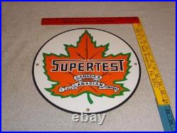 VINTAGE SUPERTEST GASOLINE With MAPLE LEAF 11 3/4 PORCELAIN METAL CANADA OIL SIGN