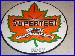 VINTAGE SUPERTEST GASOLINE With MAPLE LEAF 11 3/4 PORCELAIN METAL CANADA OIL SIGN