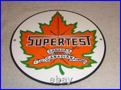 VINTAGE SUPERTEST GASOLINE With MAPLE LEAF 11 3/4 PORCELAIN METAL CANADA OIL SIGN