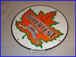 VINTAGE SUPERTEST GASOLINE With MAPLE LEAF 11 3/4 PORCELAIN METAL CANADA OIL SIGN