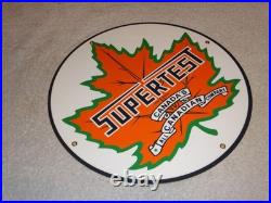 VINTAGE SUPERTEST GASOLINE With MAPLE LEAF 11 3/4 PORCELAIN METAL CANADA OIL SIGN VINTAGE SUPERTEST GASOLINE With MAPLE LEAF 11 3/4 PORCELAIN METAL CANADA OIL SIGN