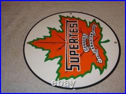 VINTAGE SUPERTEST GASOLINE With MAPLE LEAF 11 3/4 PORCELAIN METAL CANADA OIL SIGN