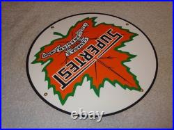 VINTAGE SUPERTEST GASOLINE With MAPLE LEAF 11 3/4 PORCELAIN METAL CANADA OIL SIGN