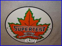 VINTAGE SUPERTEST GASOLINE With MAPLE LEAF 11 3/4 PORCELAIN METAL CANADA OIL SIGN