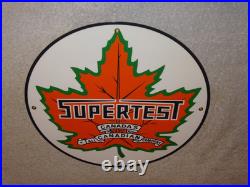 VINTAGE SUPERTEST GASOLINE With MAPLE LEAF 11 3/4 PORCELAIN METAL CANADA OIL SIGN