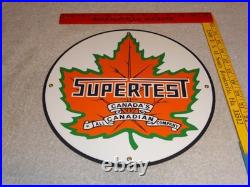 VINTAGE SUPERTEST GASOLINE With MAPLE LEAF 11 3/4 PORCELAIN METAL CANADA OIL SIGN
