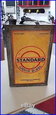 VINTAGE Standard Oil Liquid Gloss Gas Station MOTOR OIL CAN 5 GALLON + Crate
