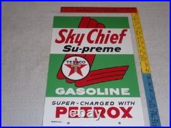 VINTAGE TEXACO SKY CHIEF SUPREME GASOLINE With PETROX 18 PORCELAIN METAL OIL SIGN