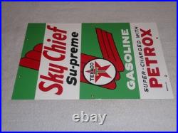 VINTAGE TEXACO SKY CHIEF SUPREME GASOLINE With PETROX 18 PORCELAIN METAL OIL SIGN