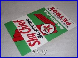 VINTAGE TEXACO SKY CHIEF SUPREME GASOLINE With PETROX 18 PORCELAIN METAL OIL SIGN
