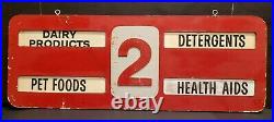 VINTAGE c. 1940s WOODEN GROCERY STORE AISLE ADVERTISING SIGN GAS OIL 2-SIDED 32