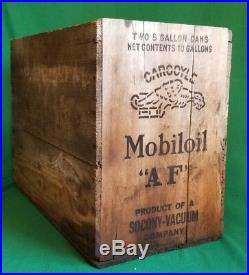 VIntage Rare Gargoyle Mobiloil AF Wooden Crate Gas Oil Petroliana Collectable