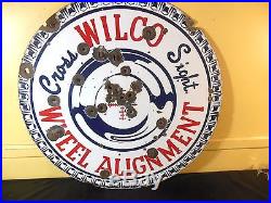 Vtg 1940 Wilco Cross Sight Wheel Alignment Double Sided Porcelain Gas Oil Sign