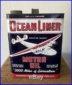 VTG OCEAN LINER MOTOR OIL Can Advertising 2 Gallon Gas Transportation Aviation
