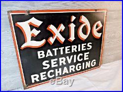 Vtgrare Exide Battery Service Heavy Enameled Double Sided Gas Oil Sign. Nice