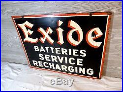 Vtgrare Exide Battery Service Heavy Enameled Double Sided Gas Oil Sign. Nice
