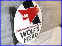 Vtgsuper Rarewolfs Head Motor Oil Double Sided Flange Gas Oil Sign