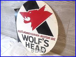 Vtgsuper Rarewolfs Head Motor Oil Double Sided Flange Gas Oil Sign