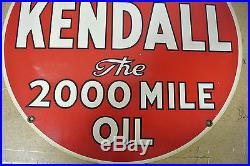 Very Nice Vintage Original Kendall 2000 Mile Motor Oil Sign Not Porcelain NR