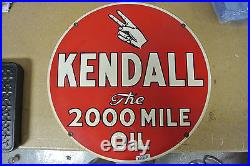 Very Nice Vintage Original Kendall 2000 Mile Motor Oil Sign Not Porcelain NR
