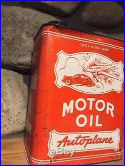 Very Rare Vintage Autoplane 2 Gallon Motor Oil CAN Two Gallon, Oil Can Rare