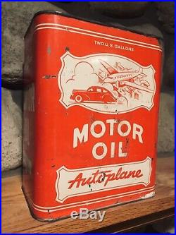 Very Rare Vintage Autoplane 2 Gallon Motor Oil CAN Two Gallon, Oil Can Rare