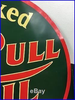 Very Rare! Vintage Oil Pull Double Sided Metal Flange Sign Porcelain Pump NR