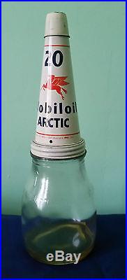 VintAGE Mobiloil ARCTIC 20 Oil Bottle Top + Lid and 1 Imperial Pint Bottle