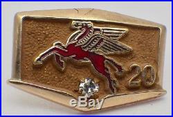 Vintage 10K Mobil Oil Red Enamel Pegasus 20 Year Service Pin withDiamond