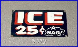 Vintage 12 Ice Bag Porcelain Sign Car Gas Auto Oil