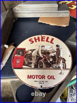 Vintage 12 Porcelain Sign SHELL MOTOR OIL