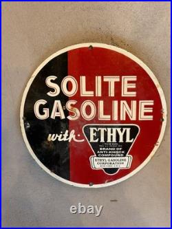 Vintage 12 Porcelain Sign SOLTINE GASOLINE WITH ETHYL