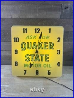 Vintage 16 Quaker State Motor Oil Advertising Lighted Wall Clock