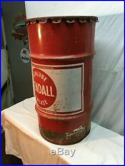 Vintage 16 gallon Kendall Oil Drum Barrel LubricantShop Garage Metal Trash Can