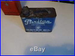 Vintage 1920 Rare Pure Oil Puritan Motor Oil 1/2 Gal Metal Can Tiolene Sign Gas