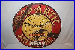 Vintage 1920's Manhattan TropArtic Motor Oil 2 Sided 30 Porcelain Metal Sign