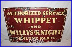 Vintage 1920's Whippet Willys-Knight Gas Oil 2 Sided 36 Porcelain Metal Sign
