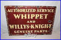 Vintage 1920's Whippet Willys-Knight Gas Oil 2 Sided 36 Porcelain Metal Sign