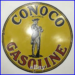 Vintage 1920s Conoco Gasoline and Oil Porcelain Enamel Sign
