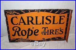 Vintage 1921 Carlisle Rope Tires Gas Oil 2 Sided 25 Porcelain Metal Flange Sign