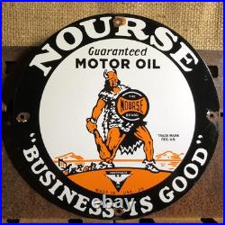 Vintage 1922 Dated Nourse Heavy Duty Motor Oil Can Porcelain Gas Station Sign