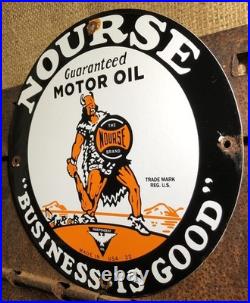 Vintage 1922 Dated Nourse Heavy Duty Motor Oil Can Porcelain Gas Station Sign