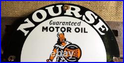 Vintage 1922 Dated Nourse Heavy Duty Motor Oil Can Porcelain Gas Station Sign
