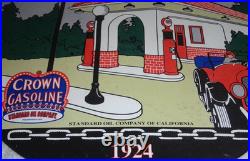 Vintage 1924 Standard Oil California? Woman In Car Gasoline Pump Porcelain Sign