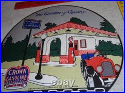 Vintage 1924 Standard Oil California? Woman In Car Gasoline Pump Porcelain Sign