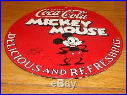 Vintage 1928 Mickey Mouse Coca Cola 11 3/4 Porcelain Metal Gasoline Oil Sign