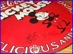 Vintage 1928 Mickey Mouse Coca Cola 11 3/4 Porcelain Metal Gasoline Oil Sign