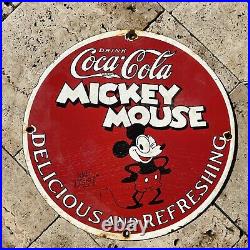 Vintage 1928 Walt Disney Coca Cola Porcelain Mickey Mouse 12 Gas Oil RARE Sign