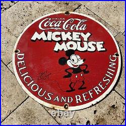 Vintage 1928 Walt Disney Coca Cola Porcelain Mickey Mouse 12 Gas Oil RARE Sign